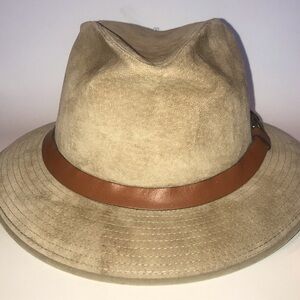 Churchill Ltd Vintage Fedora Leather Suede Tan Large 7 1/4- 7 3/8 USA Mens